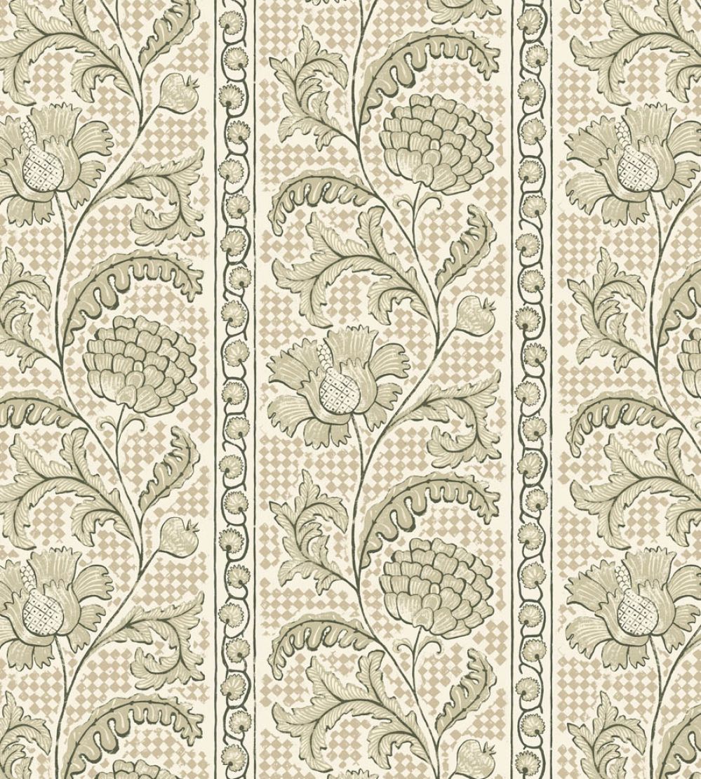 Floral Check Wallpaper by Josephine Munsey Maitland Green and Cotswold White