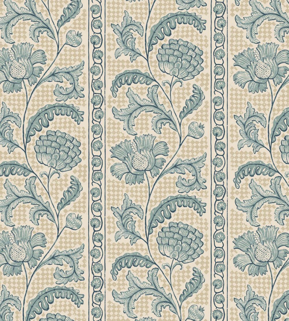 Floral Check Wallpaper by Josephine Munsey Osney Blue and Salt Ridge