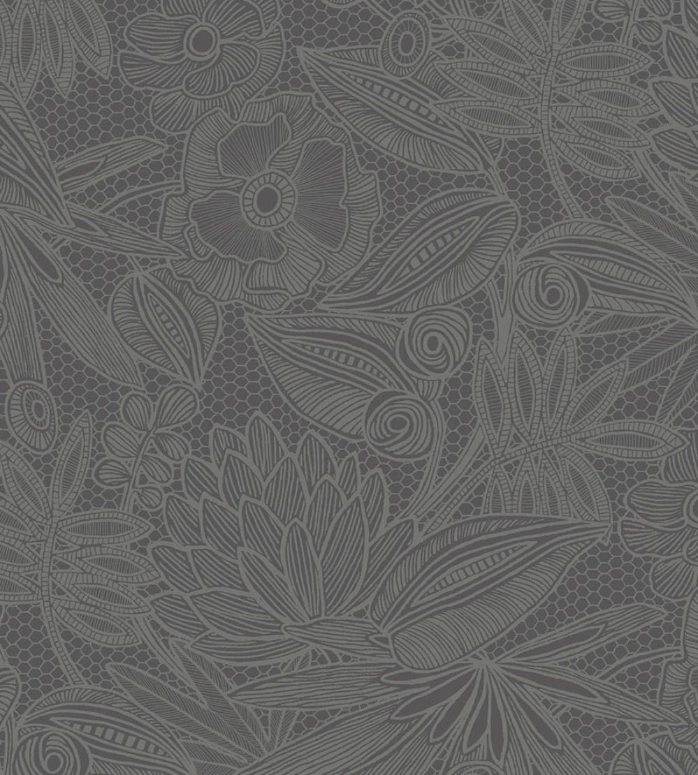 Floral Lace Wallpaper by Eijffinger Black/Grey