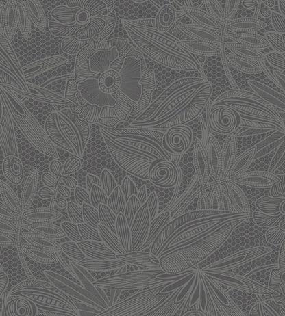 Floral Lace Wallpaper by Eijffinger Black/Grey