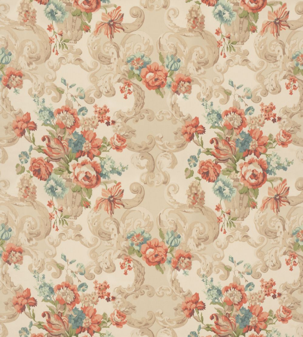 Floral Rococo Cotton Fabric by Mulberry Home Red/Green