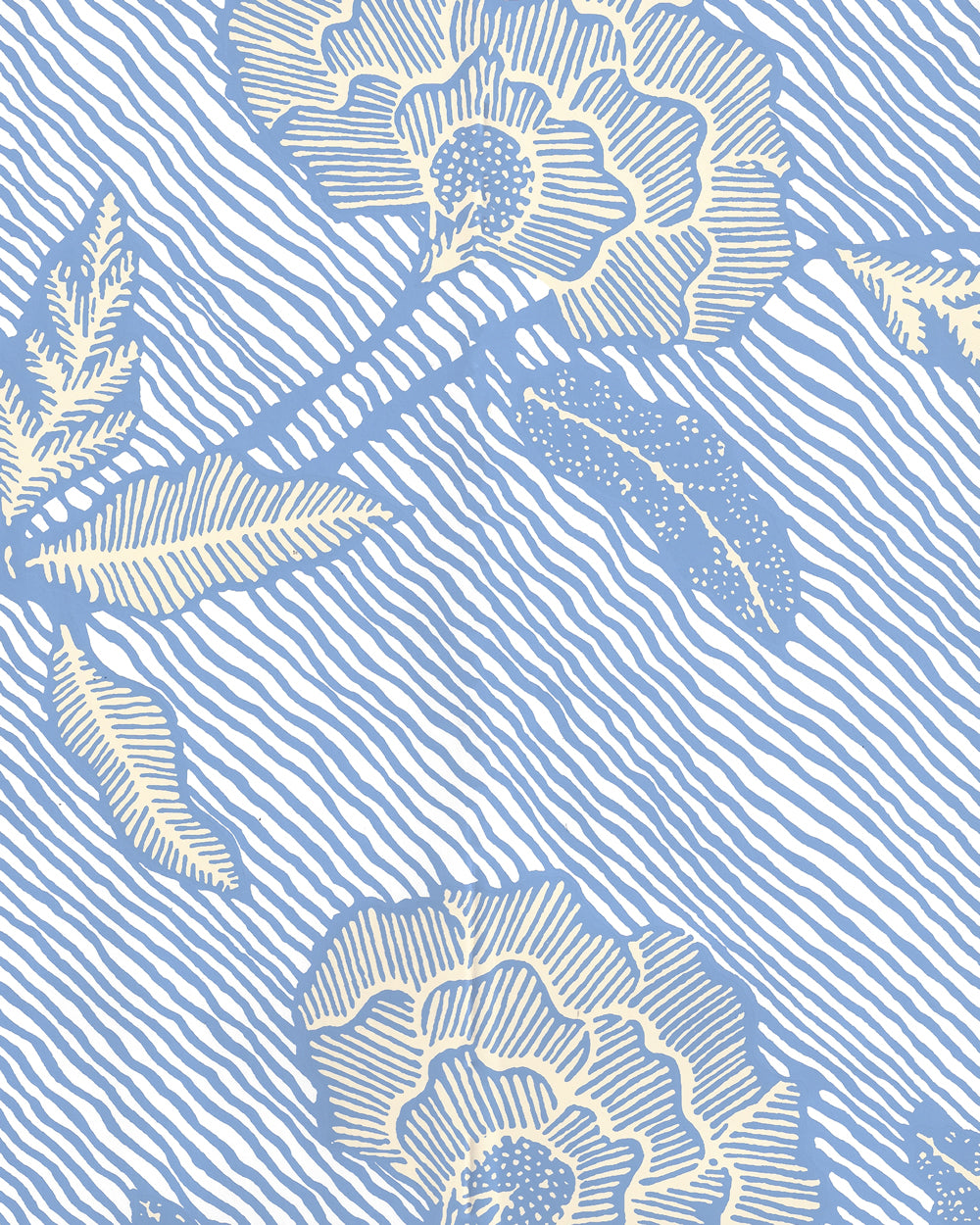 Flores II French Blue Cream on White wallpaper by China Seas