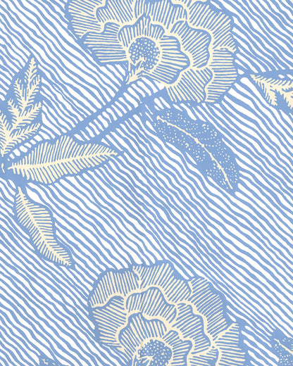 Flores II French Blue Cream on White wallpaper by China Seas