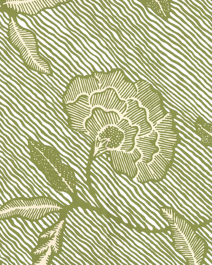 Flores II New Green Cream on White wallpaper by China Seas