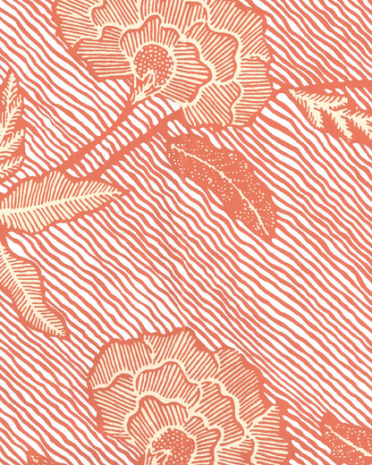 Flores II Orange Cream on White wallpaper by China Seas