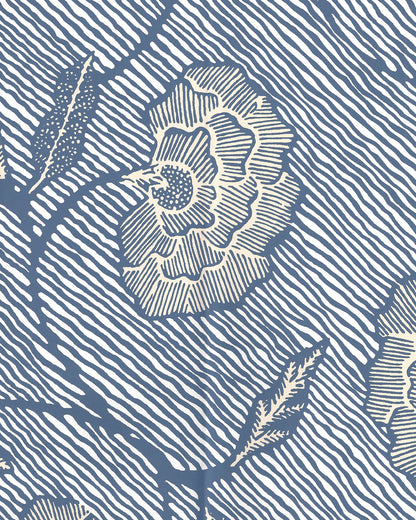 Flores II Multi Navy Cream on White wallpaper by China Seas