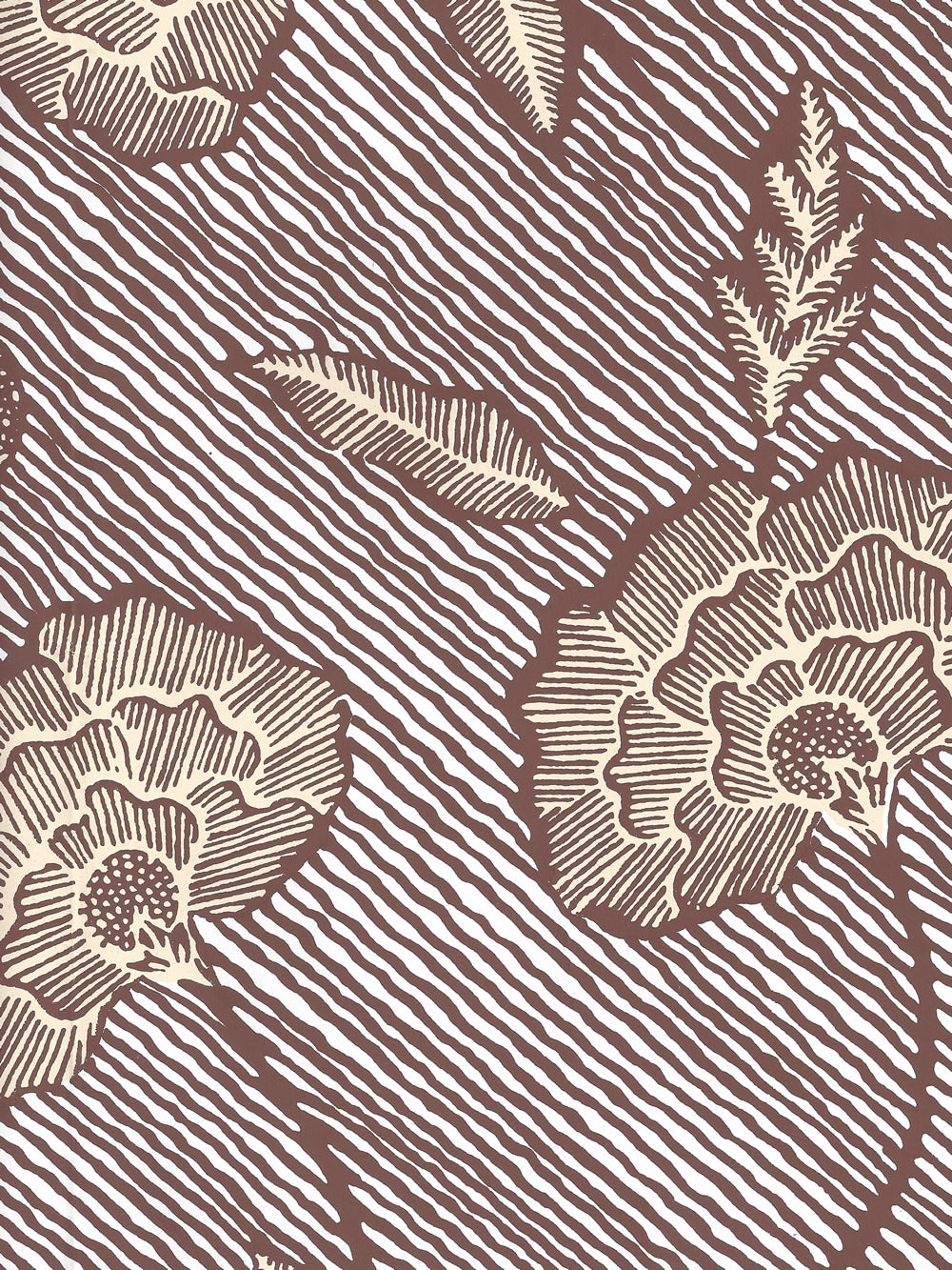 Flores II Brown Cream on White wallpaper by China Seas