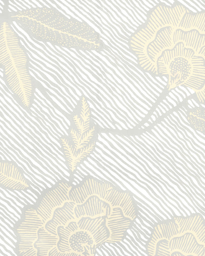 Flores II Gray Cream on White wallpaper by China Seas