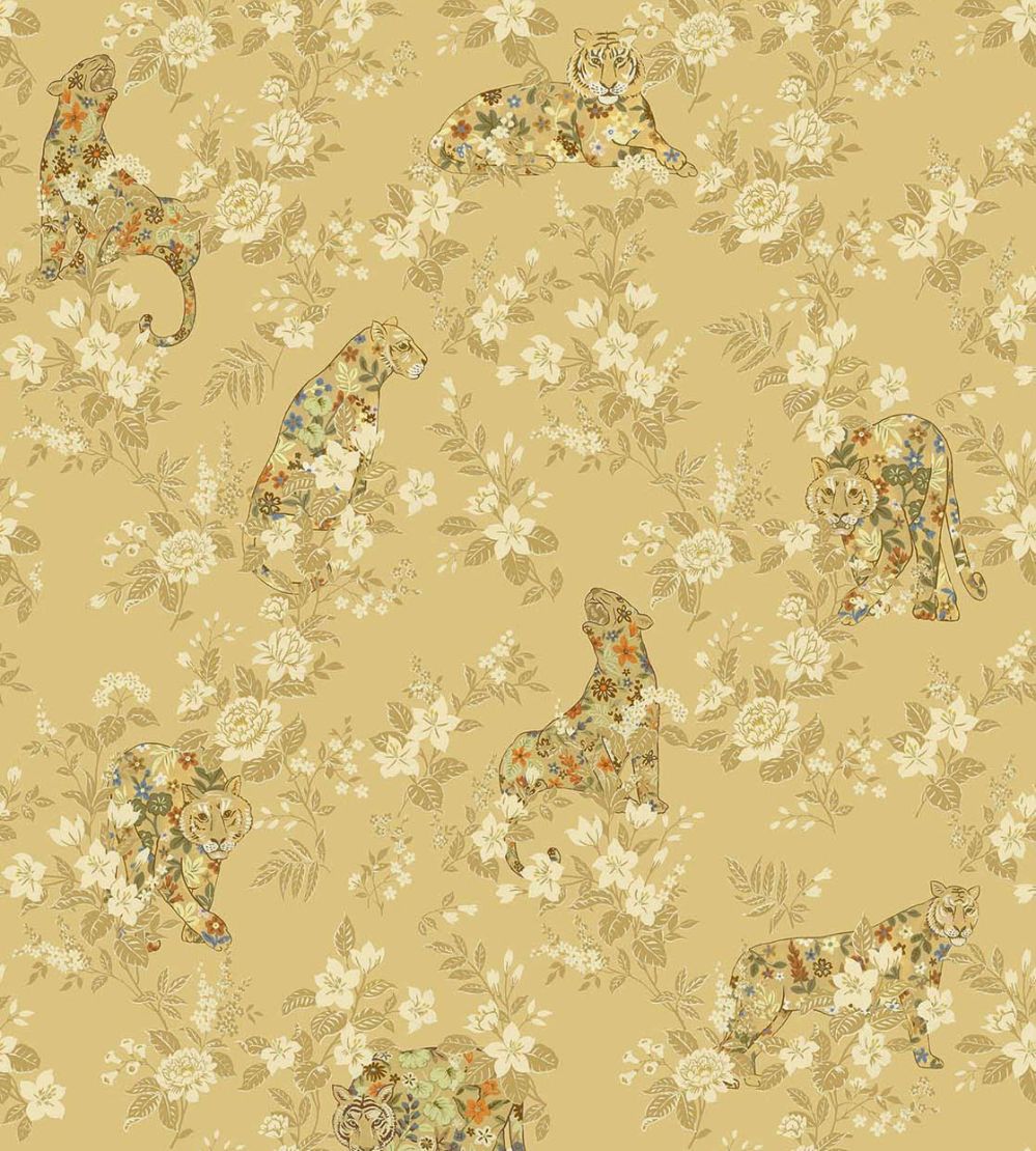 Flowered Felines Mural by Eijffinger Yellow / Ochre