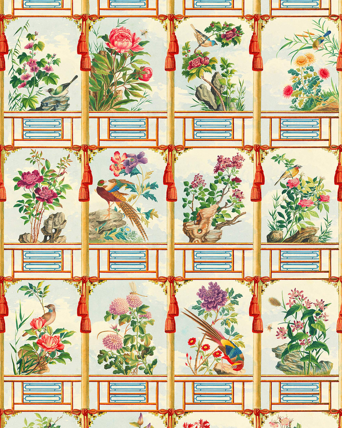 Flowering Wall Taupe, Blue wallpaper by MINDTHEGAP