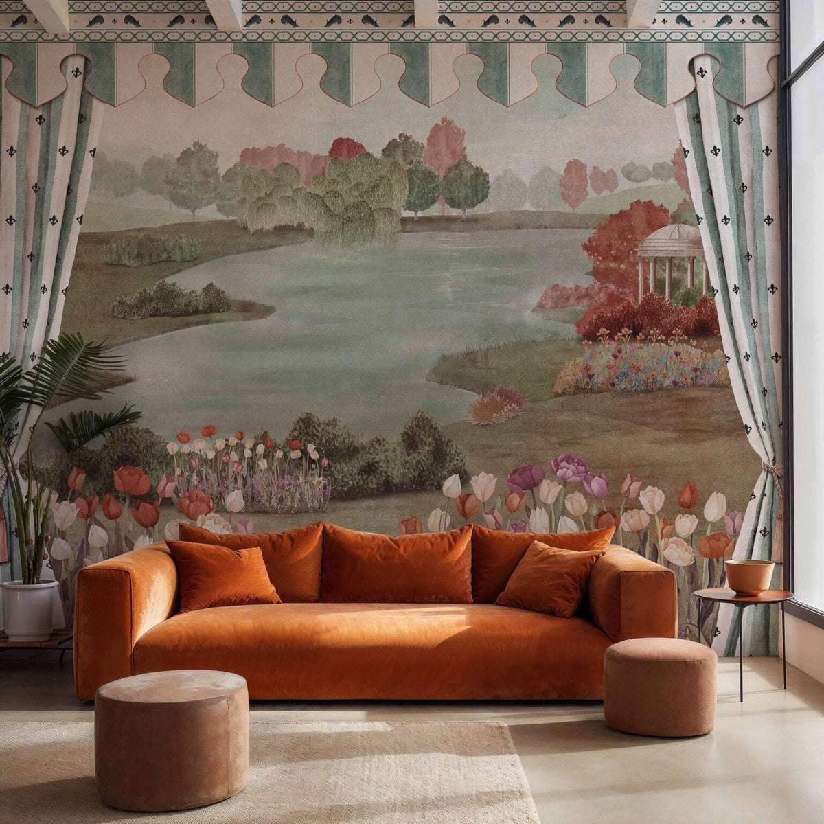 Folies mural by Coordonné in Dreams, shown in a styled room