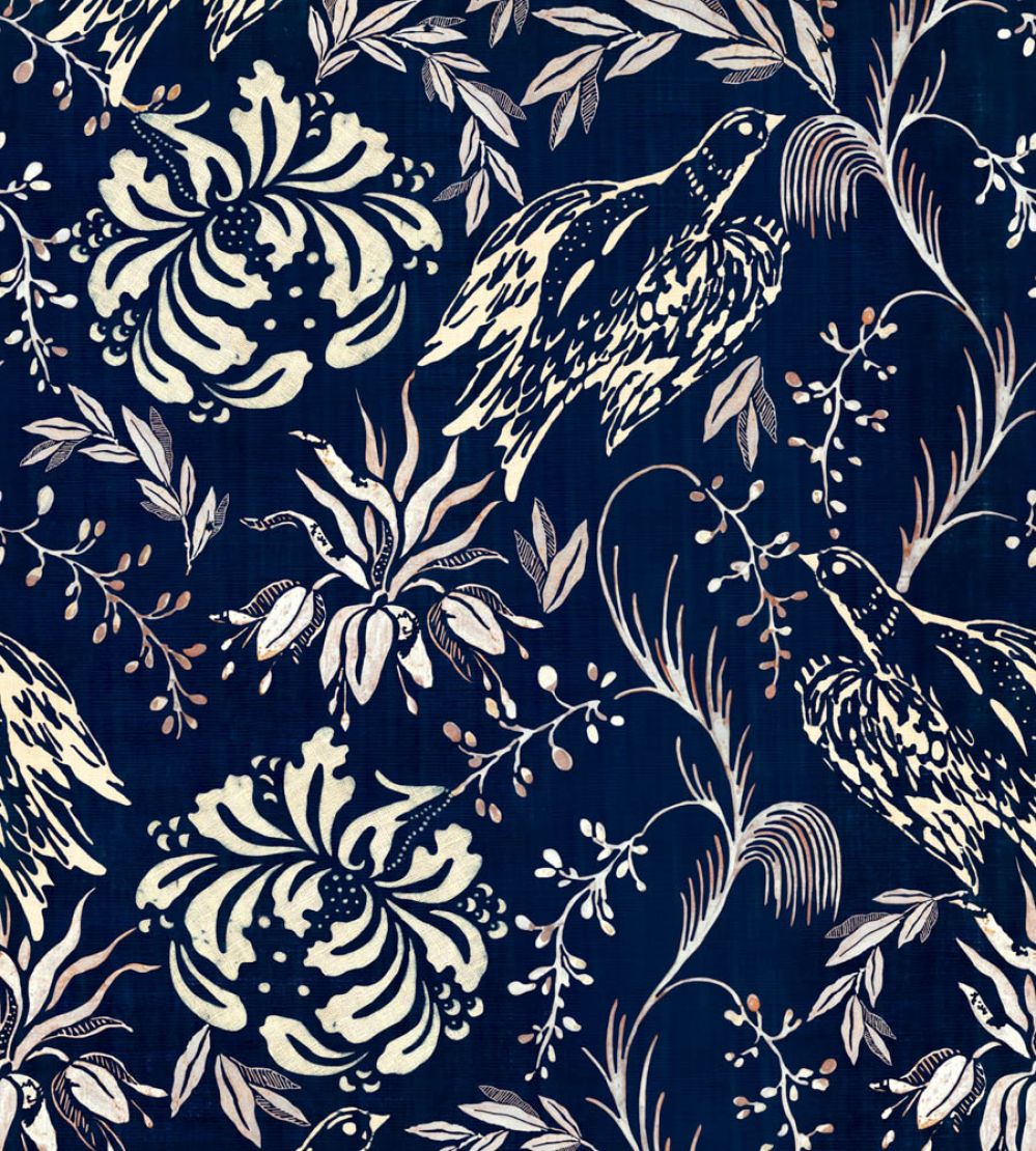 Folk Embroidery Wallpaper by MINDTHEGAP Indigo