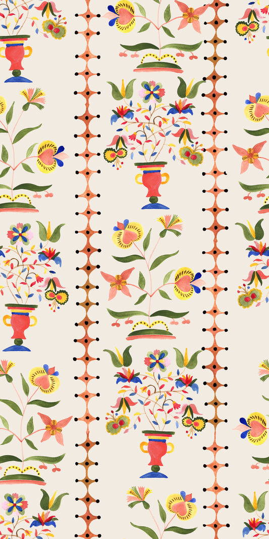 Folk Vases beige mural by Bien Fait
