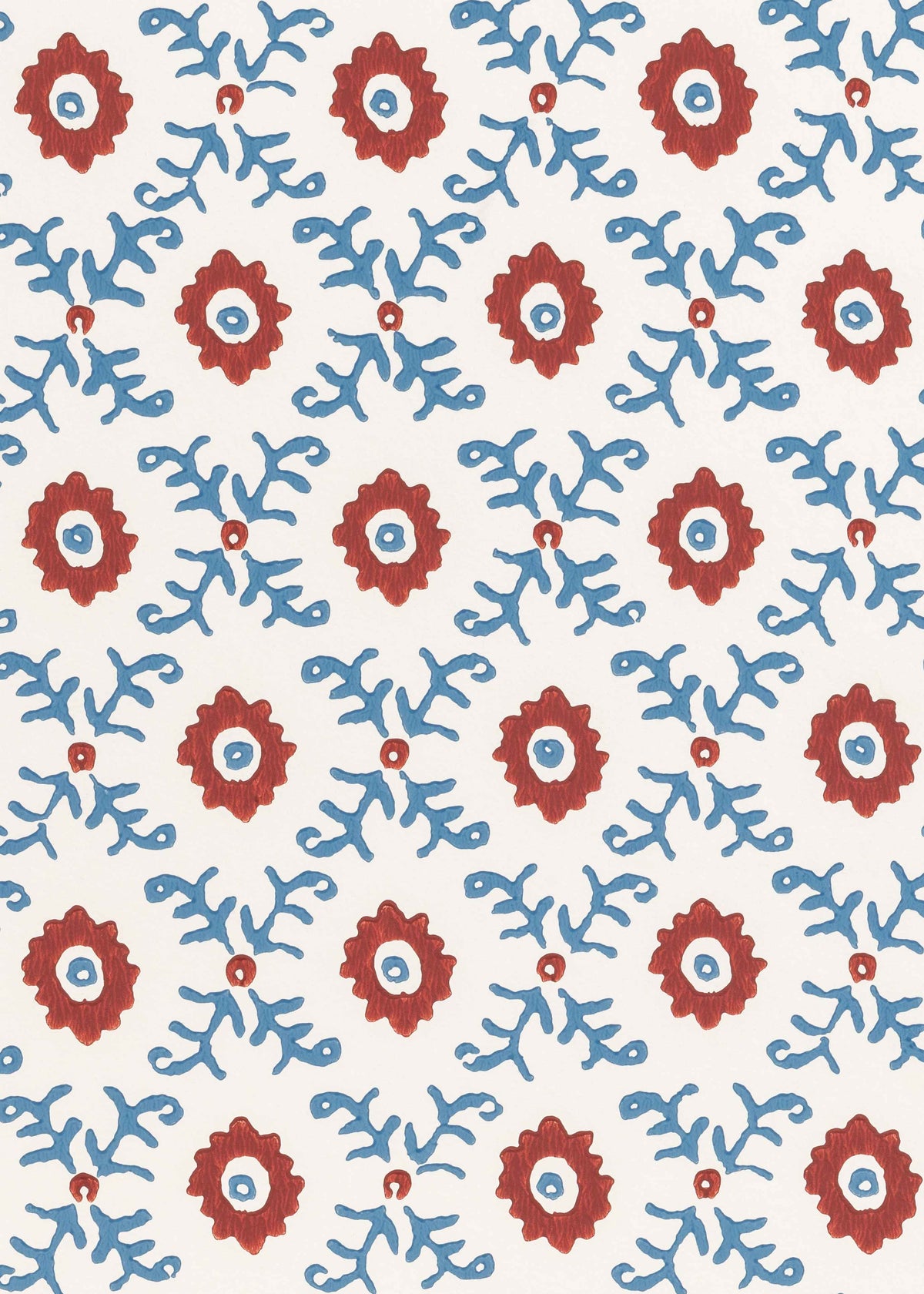 Folk Flower Wallpaper by Tess Newall in Red / Blue