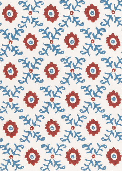 Folk Flower Wallpaper by Tess Newall in Red / Blue