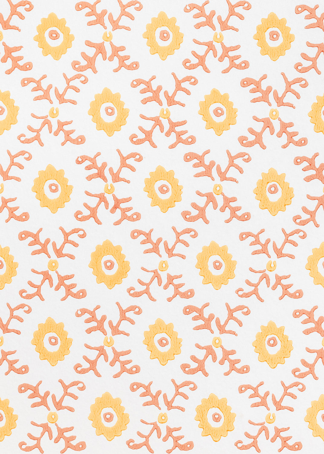 Folk Flower Wallpaper by Tess Newall in Yellow / Terracotta