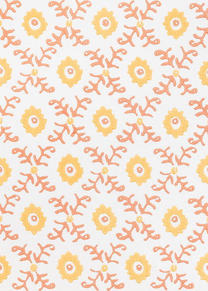 Folk Flower Wallpaper by Tess Newall in Yellow / Terracotta