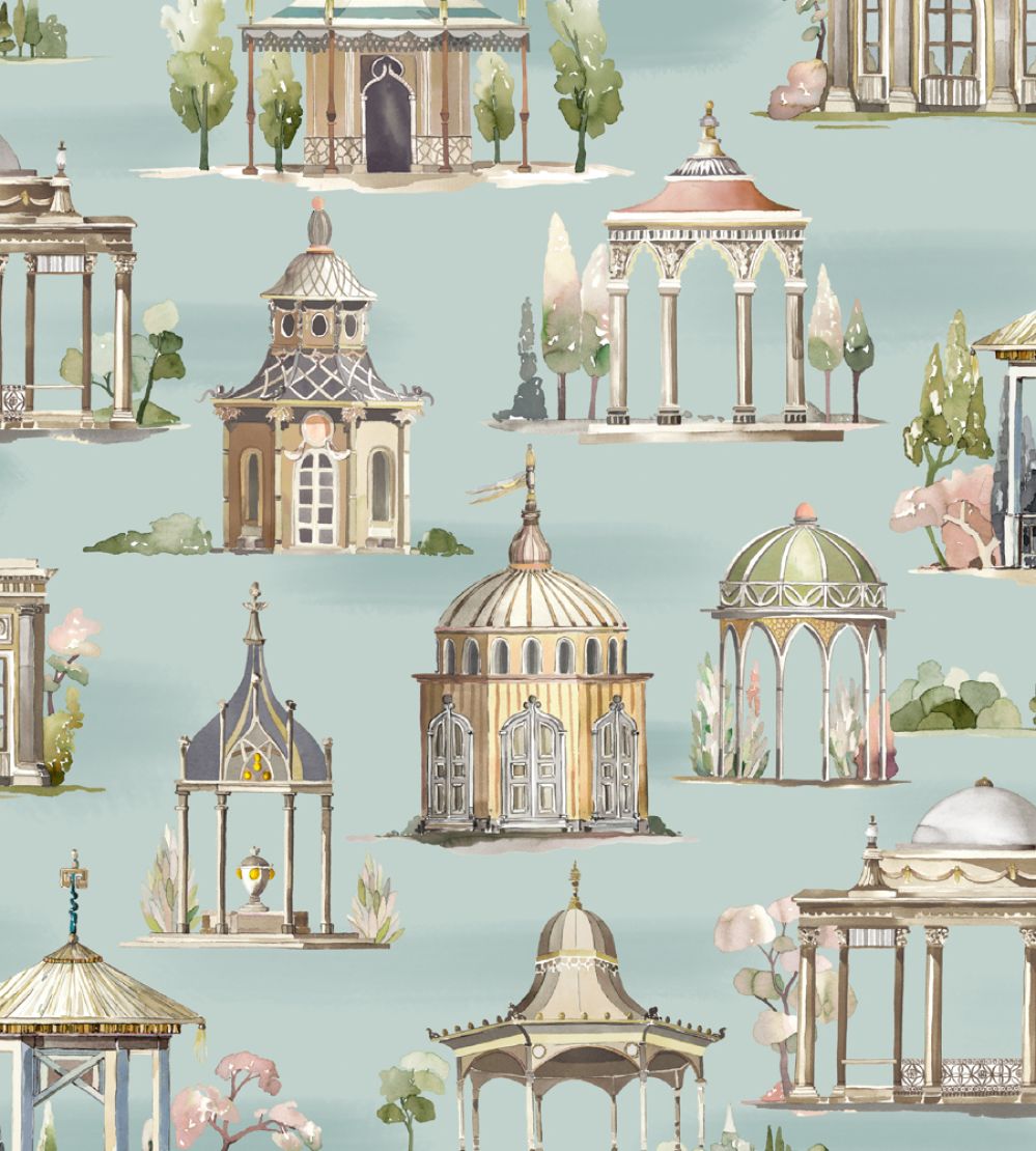 Follies Wallpaper by Mulberry Home Aqua