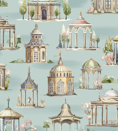 Follies Wallpaper by Mulberry Home Aqua