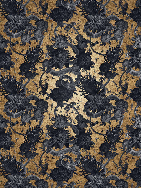 Forbidden Bloom Gold Leaf Wallpaper by Divine Savages in Gold Leaf, pattern swatch