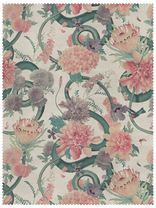 Forbidden Bloom Linen Fabric by Divine Savages in Bone White, pattern swatch