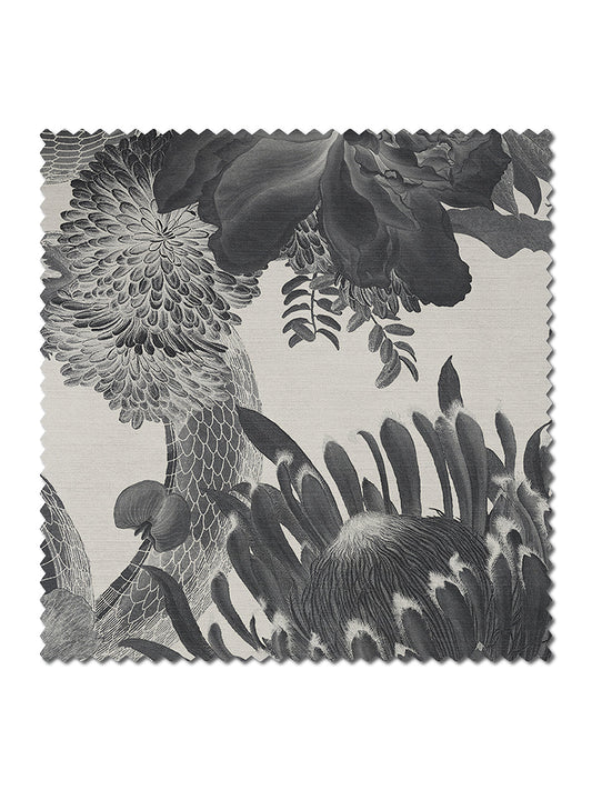 Forbidden Bloom Velvet Fabric by Divine Savages in Monochrome, pattern swatch