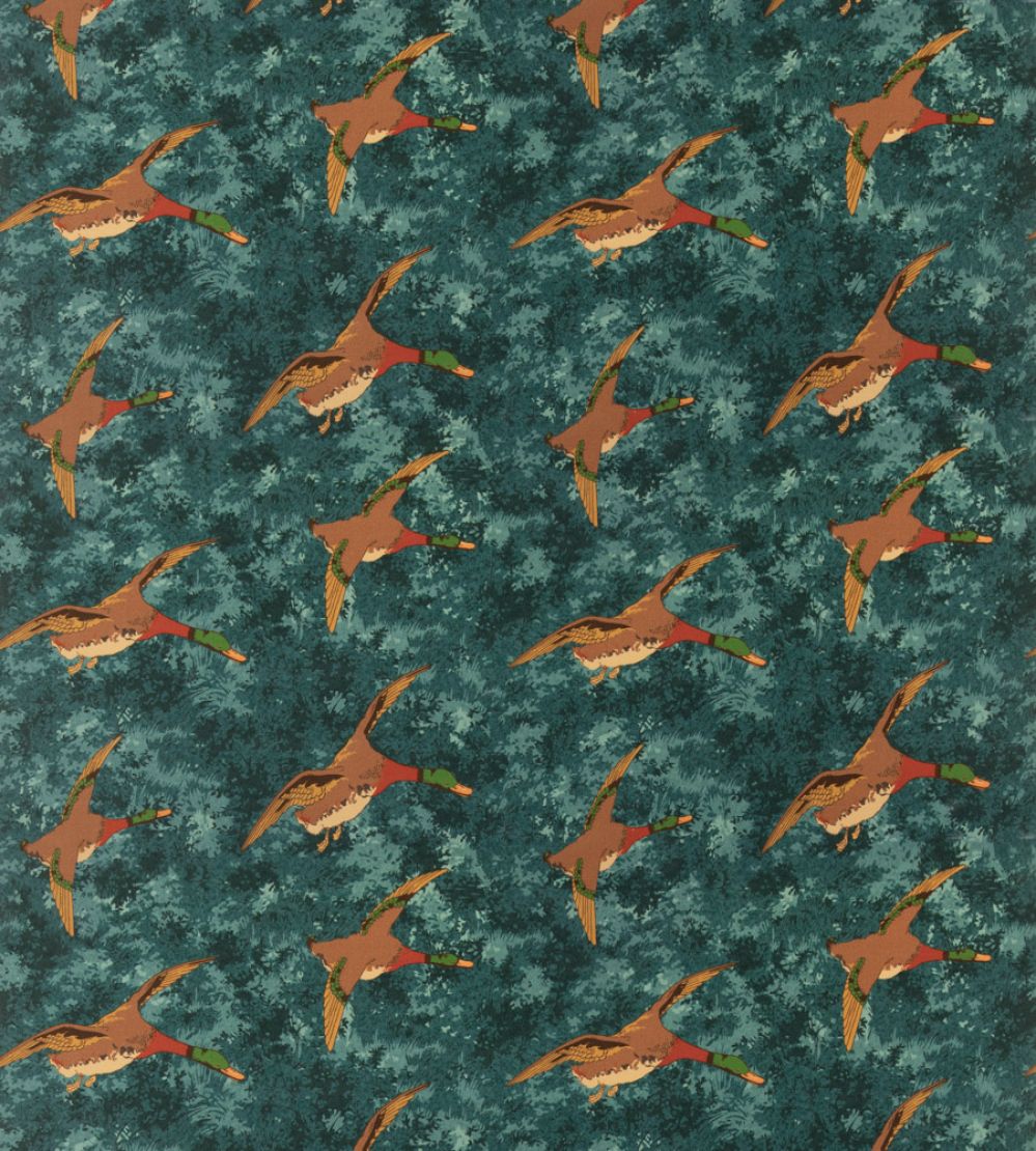 Forest Ducks Velvet Fabric by Mulberry Home Teal