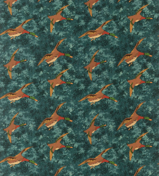 Forest Ducks Velvet Fabric by Mulberry Home Teal
