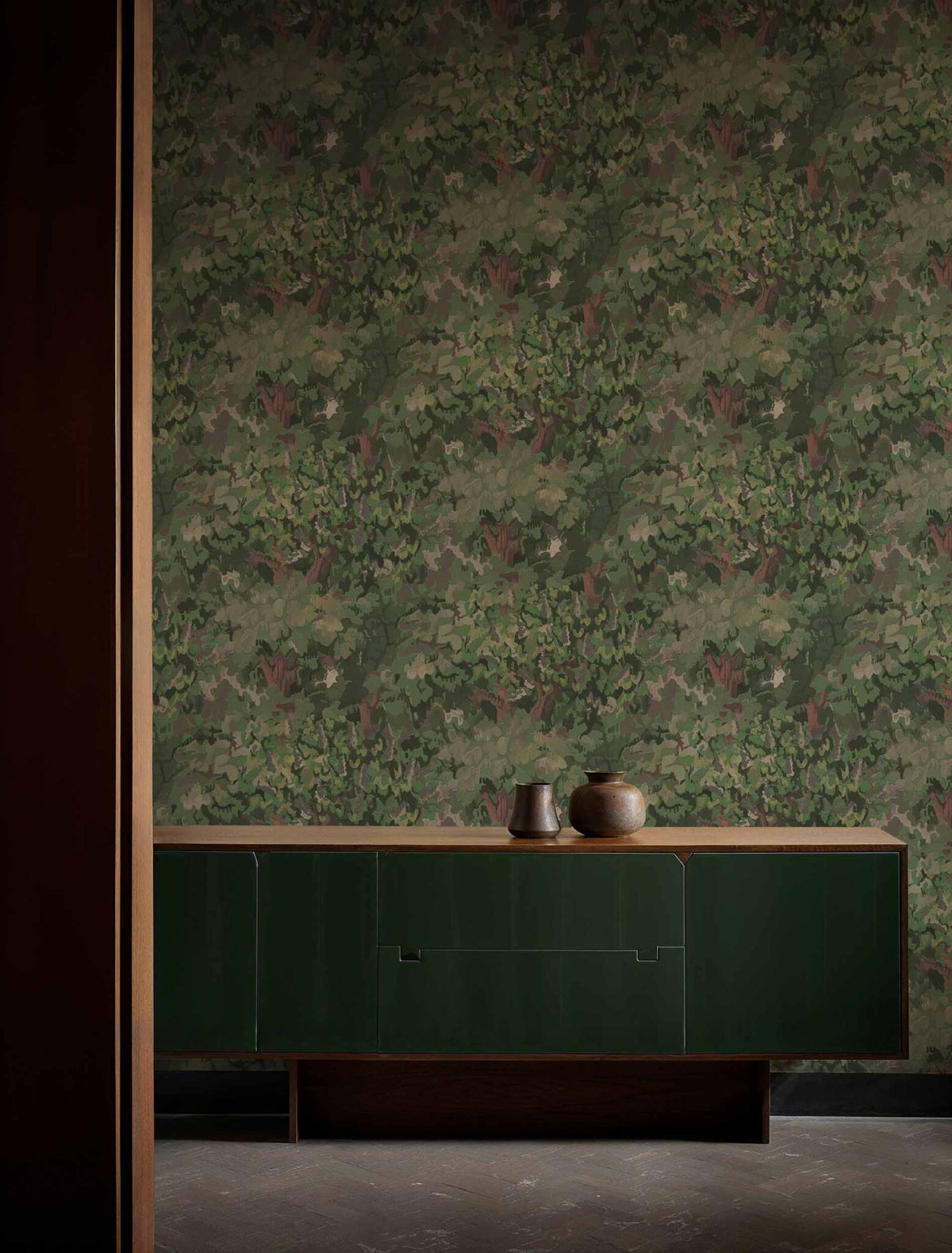 Forêt wallpaper by Coordonné in Spring, shown in a styled room