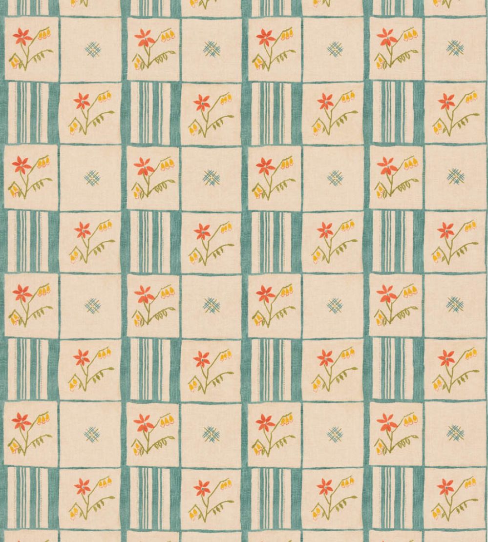 Forget-Me-Not Fabric by GP & J Baker Teal/Spice