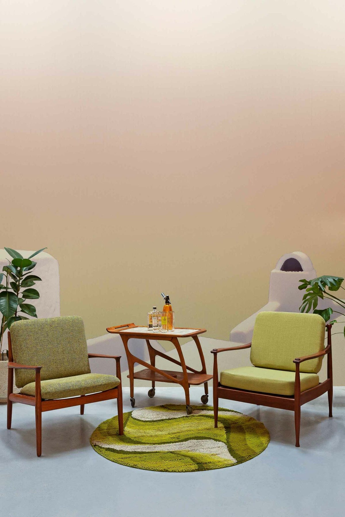 Formentor mural by Coordonné in Pink, shown in a styled room