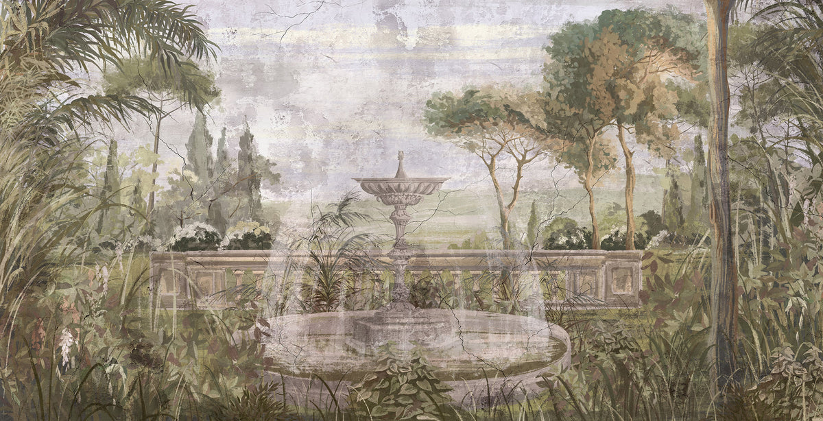 Fountain Garden Green mural by Rebel Walls