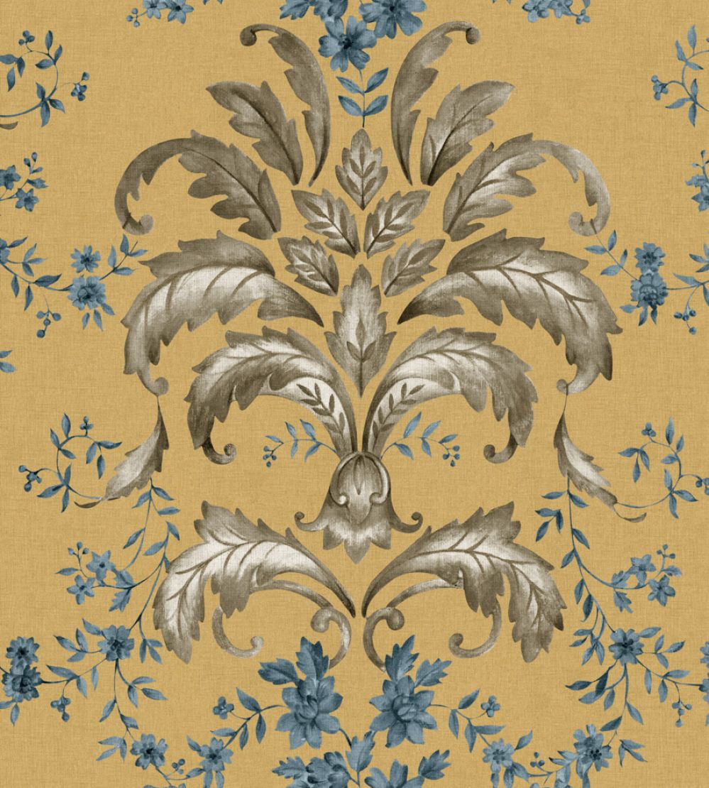 French Damask Wallpaper by Coordonne Mustard