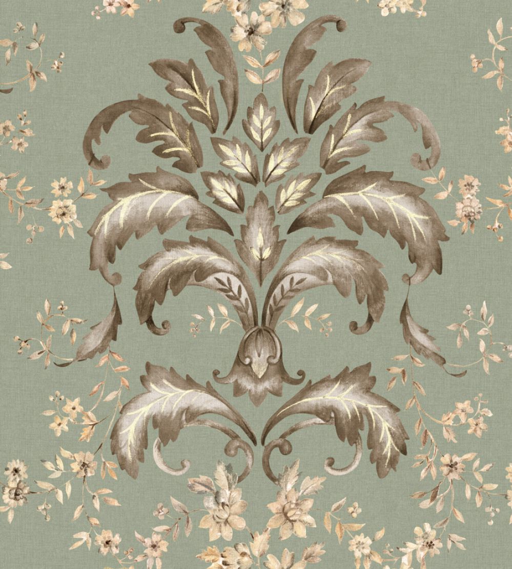 French Damask Wallpaper by Coordonne Sage