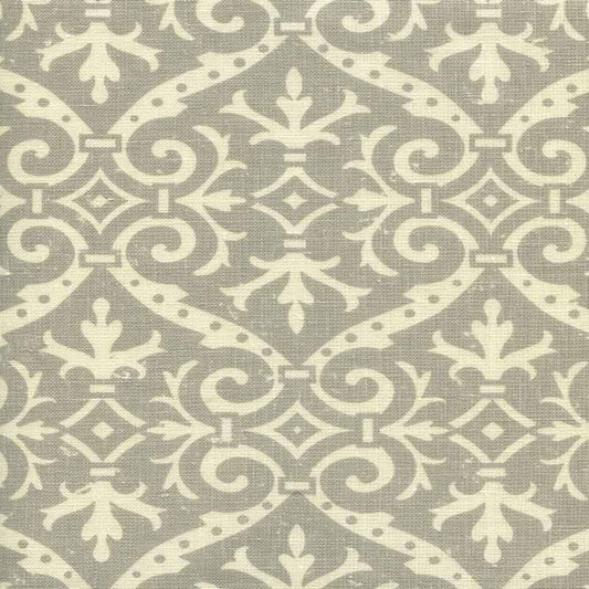 French Damask Reverse Soft Gray fabric by Quadrille