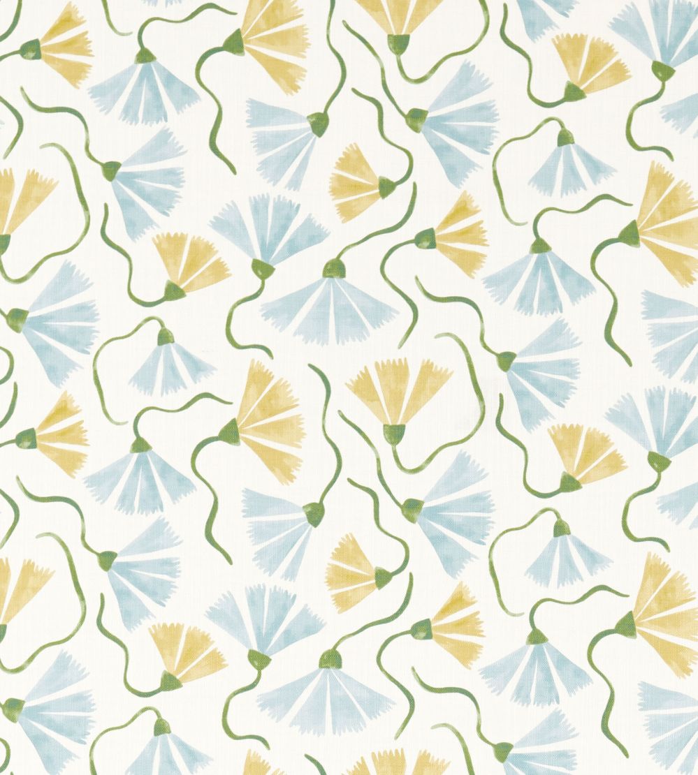 Fringed Poppy Print Fabric by Scion Honey/Cornflower