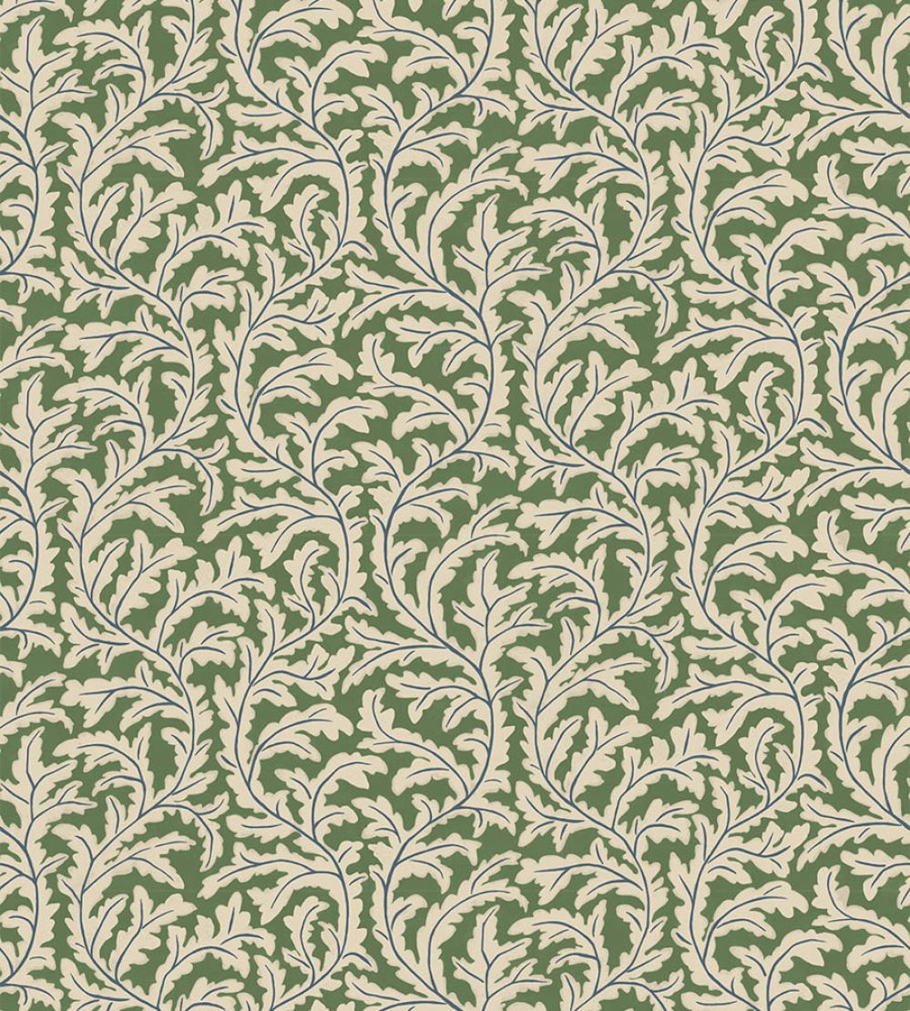 Frond Ogee Wallpaper by Josephine Munsey Brookes Green and Edge Sand