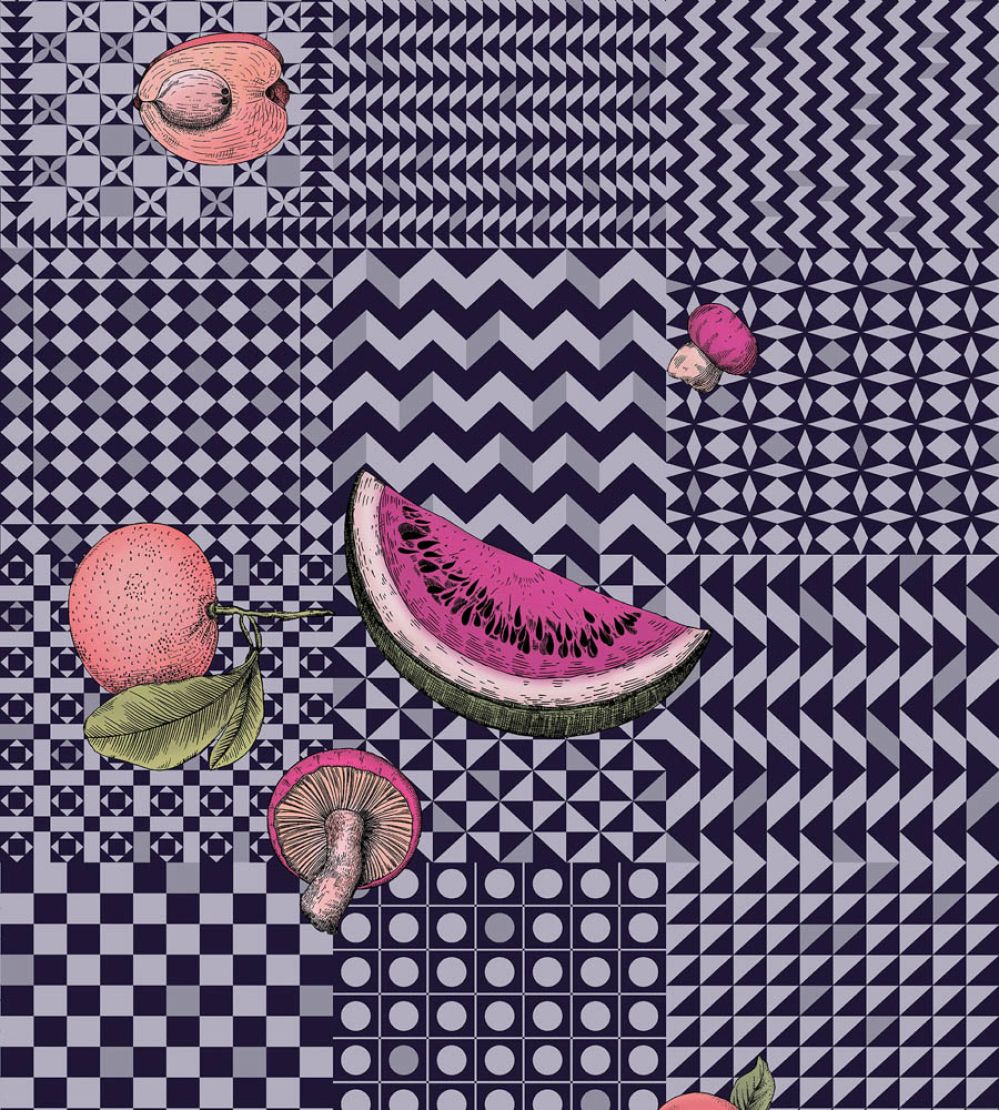 Frutta e Geometrico Wallpaper by Cole & Son Magenta & Ink