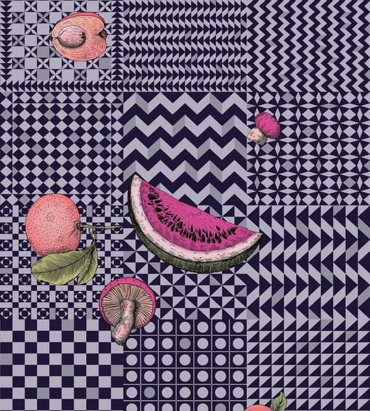 Frutta e Geometrico Wallpaper by Cole & Son Magenta & Ink