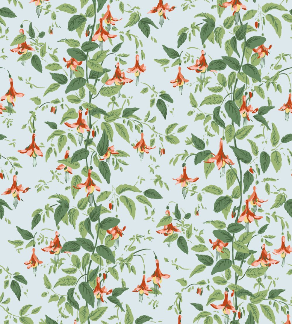 Fuchsia Wallpaper by Cole & Son Coral & Leaf Green on Powder Blue
