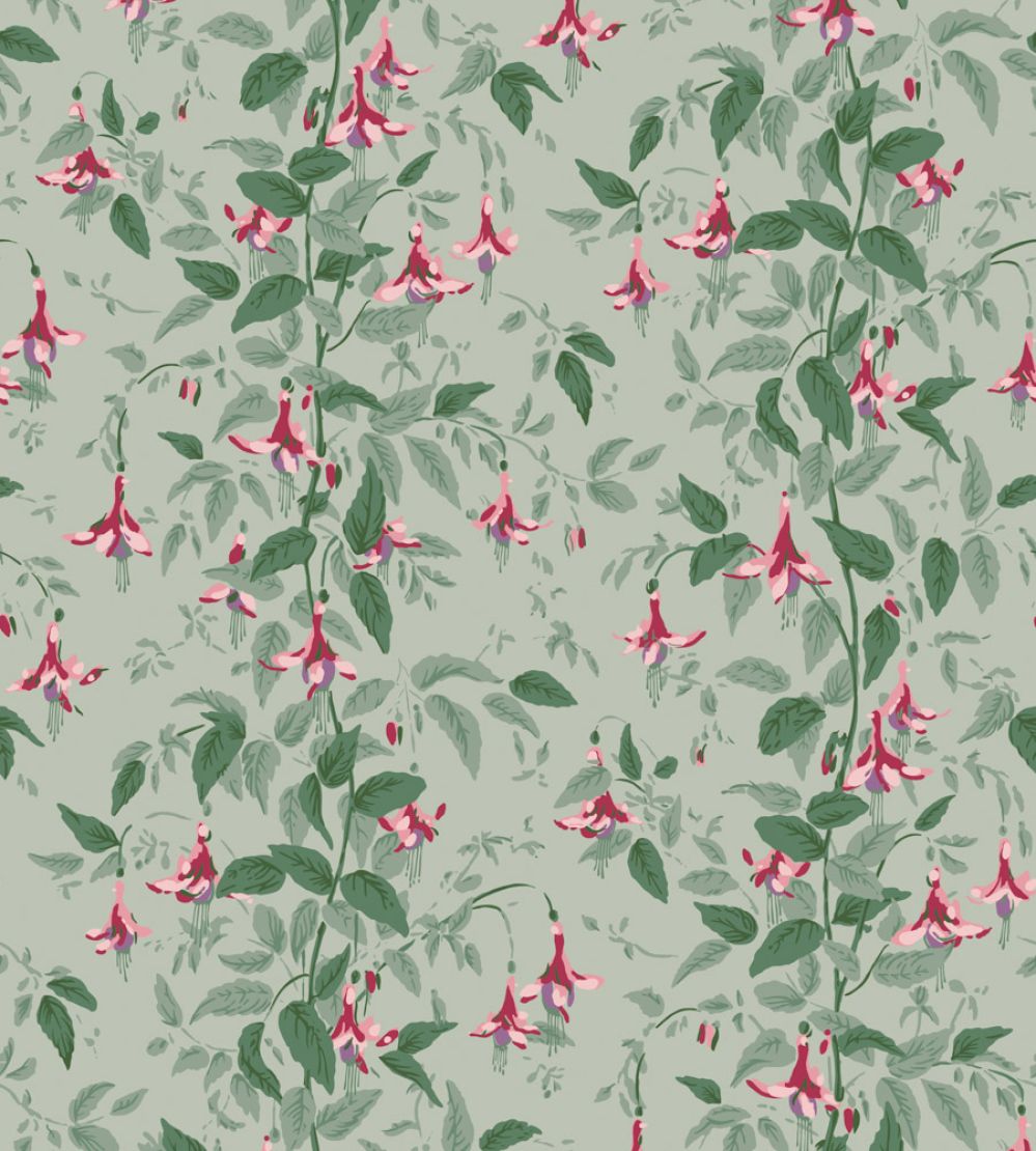 Fuchsia Wallpaper by Cole & Son Dusty Rose & Pale Sage on Soft Laurel