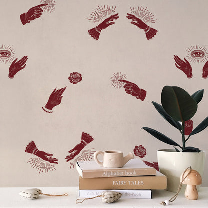 Future wallpaper by Coordonné in Cherry, shown in a styled room
