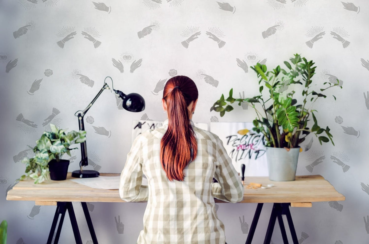 Future wallpaper by Coordonné in Grey, shown in a styled room
