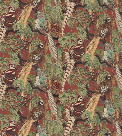 Game Birds Linen Fabric by Mulberry Home Red/Plum
