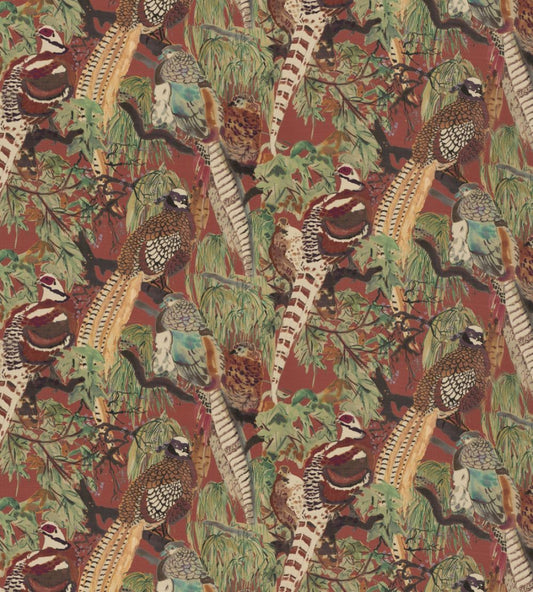 Game Birds Linen Fabric by Mulberry Home Red/Plum