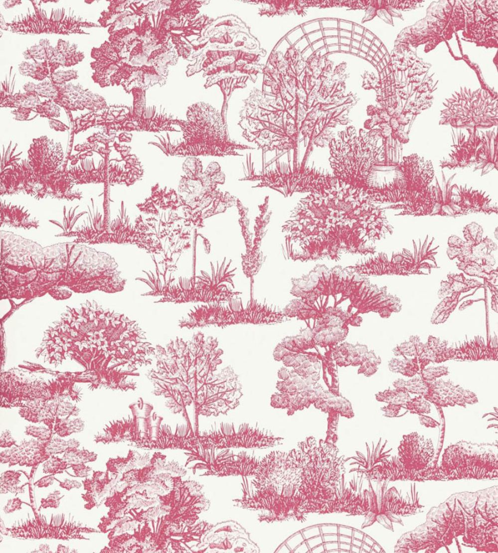 Garden Toile Wallpaper by Scalamandre Raspberry