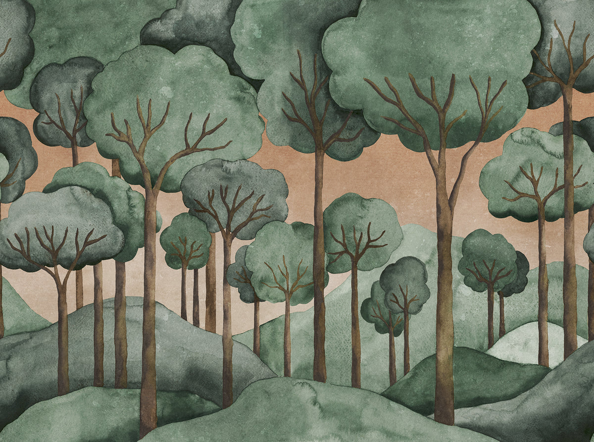 Gentle Forest Teal mural by Rebel Walls