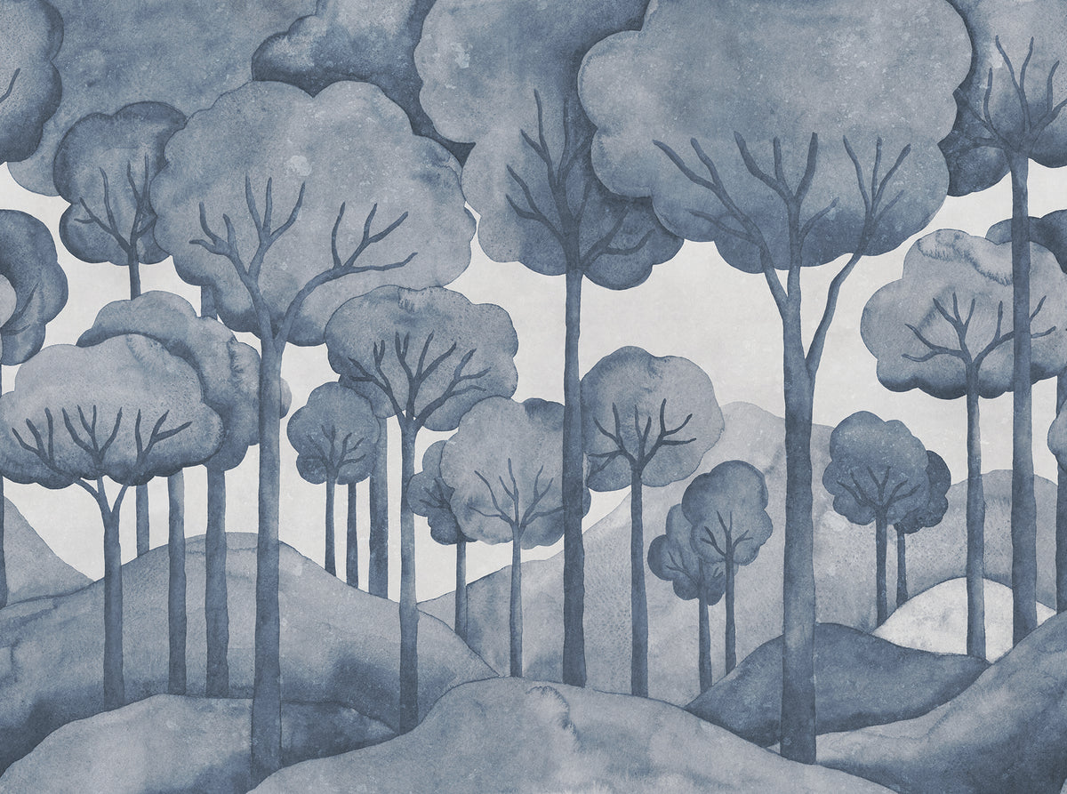 Gentle Forest Blue mural by Rebel Walls