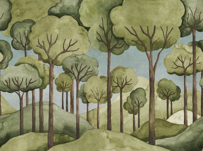 Gentle Forest Green mural by Rebel Walls