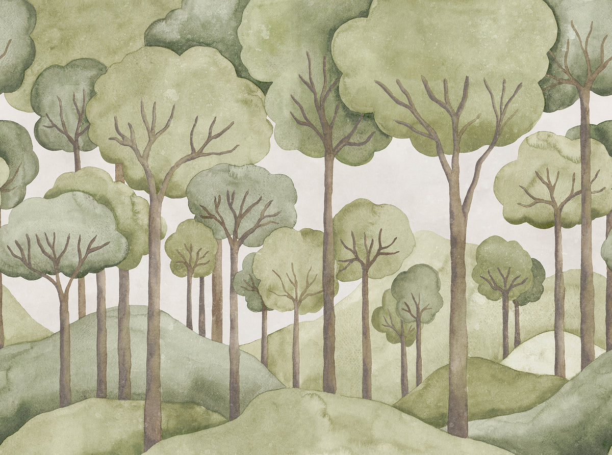 Gentle Forest Light Green mural by Rebel Walls